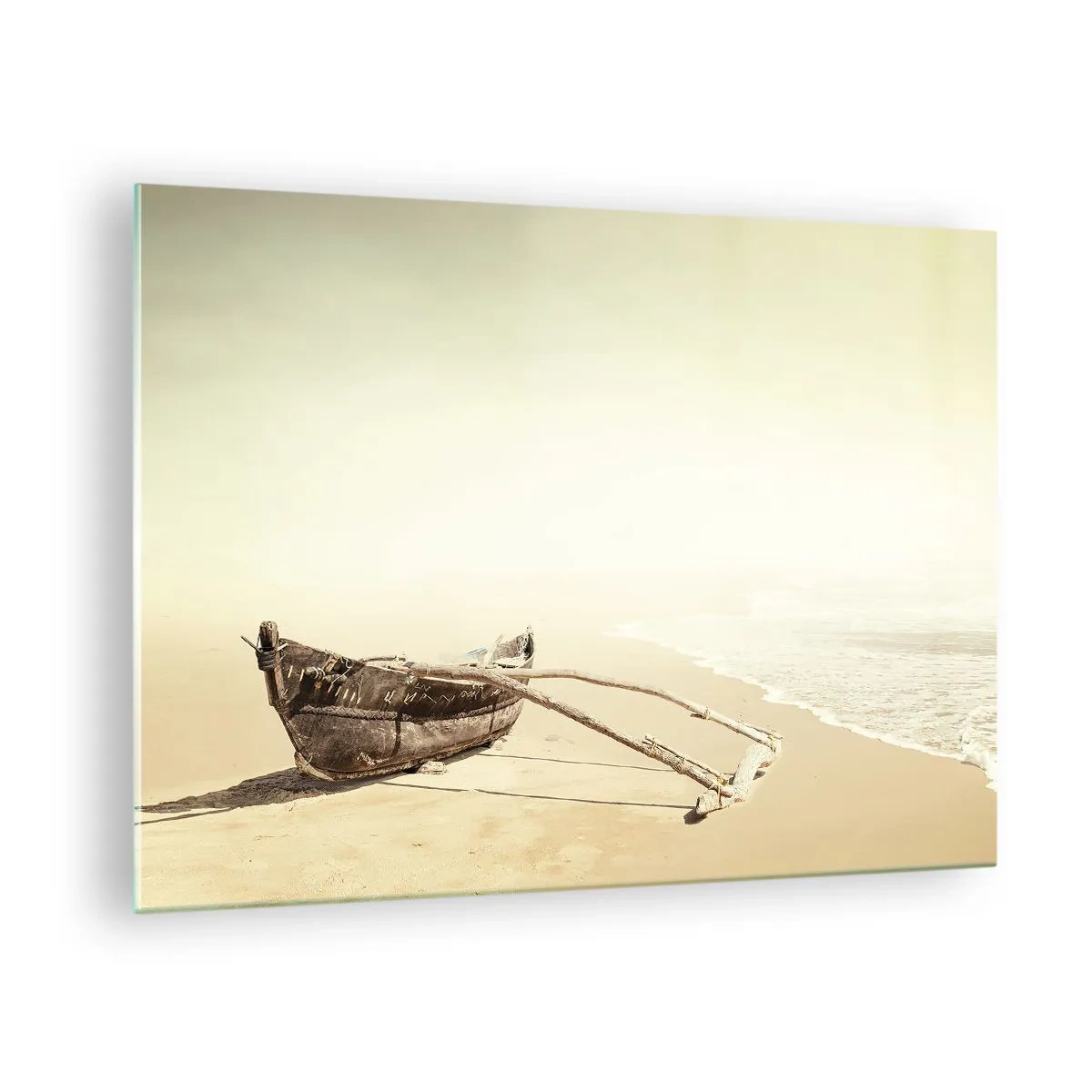 Glasbild - Bild auf glas - Ein altes Fischerboot auf dem Sand an der Küste - 70x50cm - Erinnerung an die Südsee - Moderne Wanddekoration für Wohnzimmer und Schlafzimmer ARTTOR