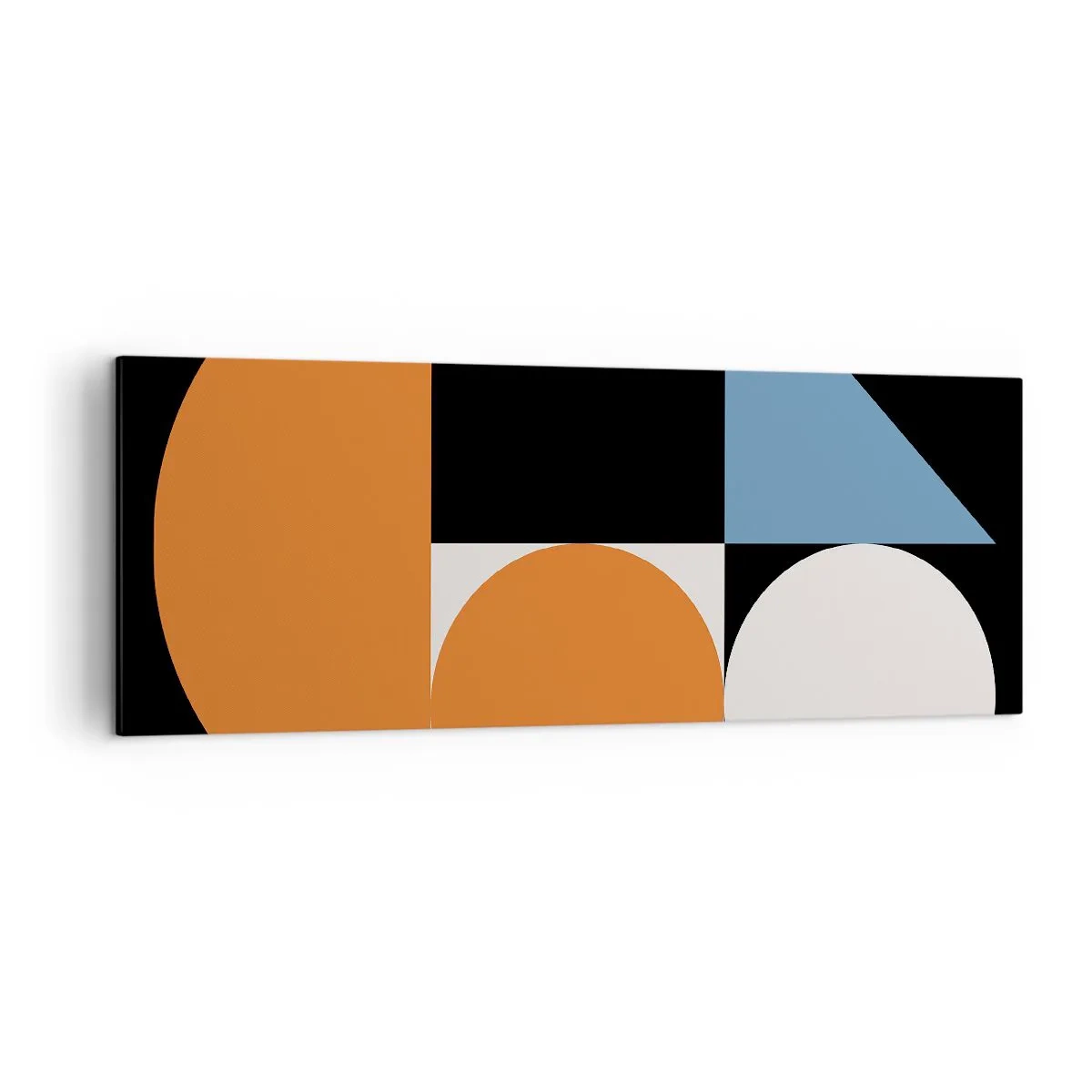 Bild auf Leinwand - Leinwandbild - Geometrisches Muster mit bunten Formen auf schwarzem Hintergrund - 140x50cm - Bebilderte Anordnung - Moderne Wanddekoration für Wohnzimmer und Schlafzimmer ARTTOR