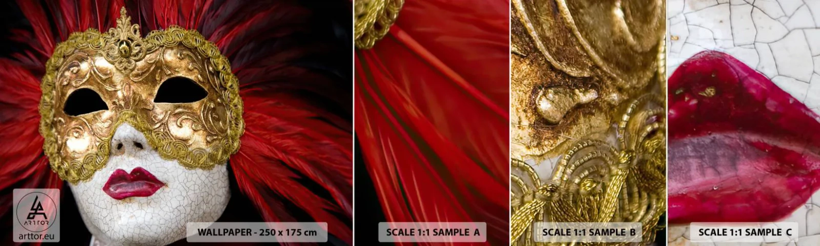 Fototapeten Muster Selbstklebend Deluxe Sticker - Das Versprechen eines Karnevalsabenteuers - Venezianische Maske, Stück, Venedig - 100x30 cm