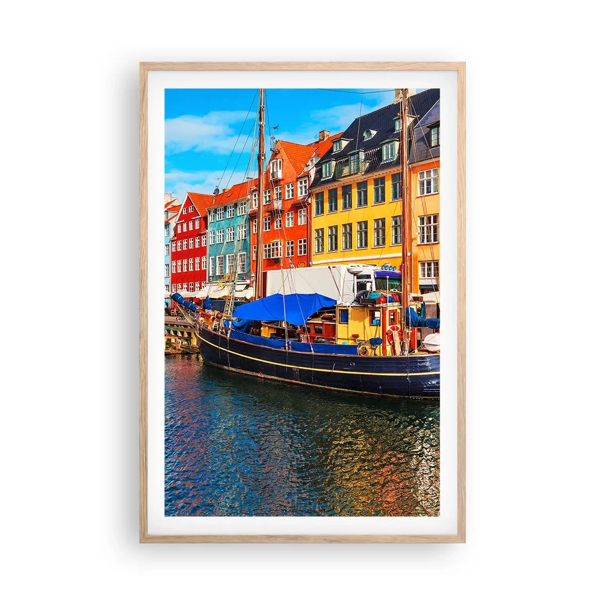Poster in einem Rahmen aus heller Eiche - Fröhlicher Kai - 61x91 cm