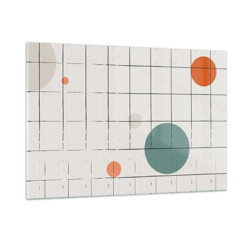 Glasbild - Bild auf glas - Bunte Kreise auf einem geometrischen Raster aus dünnen Linien - 120x80cm - Gefangen. Wir oder sie? - Moderne Wanddekoration für Wohnzimmer und Schlafzimmer ARTTOR