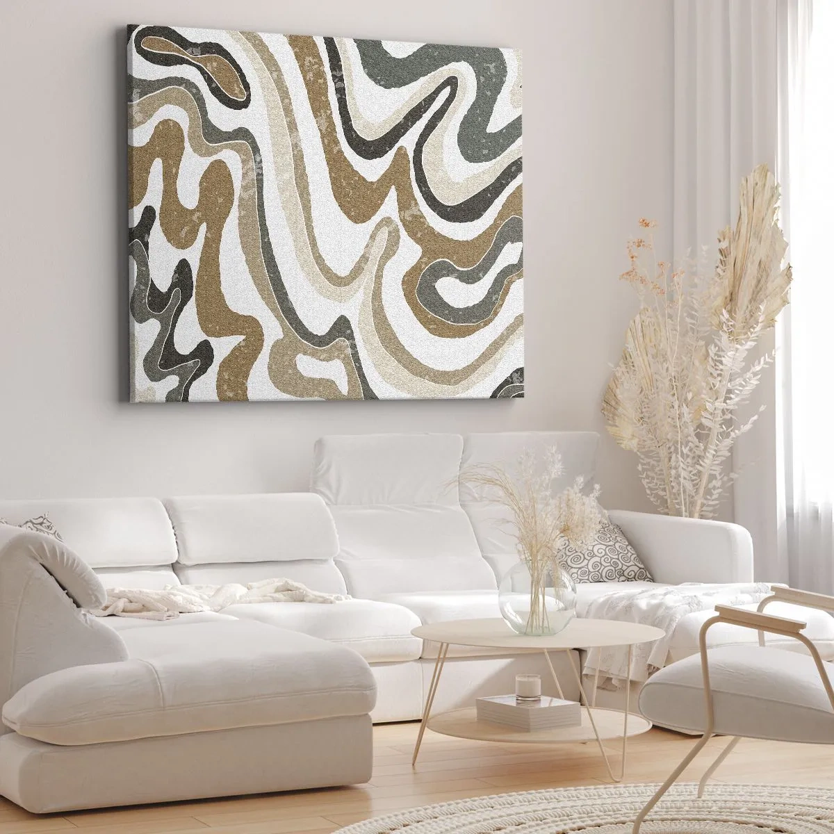 Bild auf Leinwand - Leinwandbild - Erdige Muster in Braun- und Grüntönen - 100x70cm - Mäander in Erdfarben - Moderne Wanddekoration für Wohnzimmer und Schlafzimmer ARTTOR