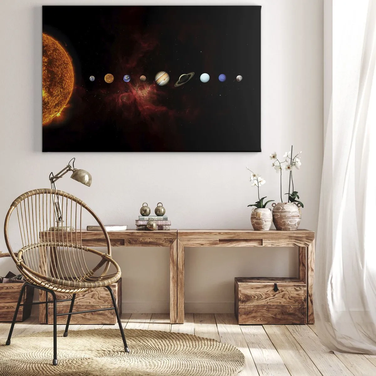 Bild auf Leinwand - Leinwandbild - Das Sonnensystem mit Planeten vor dem Hintergrund des Weltraums - 120x80cm - Unsere Nachbarschaft - Moderne Wanddekoration für Wohnzimmer und Schlafzimmer ARTTOR