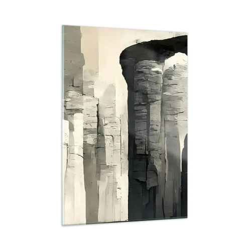 Glasbild - Bild auf glas - Steinsäulen im antiken Stil in einer neutralen Farbpalette - 50x70cm - Majestät der Antike - Moderne Wanddekoration für Wohnzimmer und Schlafzimmer ARTTOR