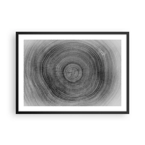 Poster in einem schwarzem Rahmen - Schwarz-weißes Baumringmuster, das einen Querschnitt des Stammes zeigt - 70x50cm - Zeichen der Zeit - Moderne Wanddekoration für Wohnzimmer und Schlafzimmer ARTTOR