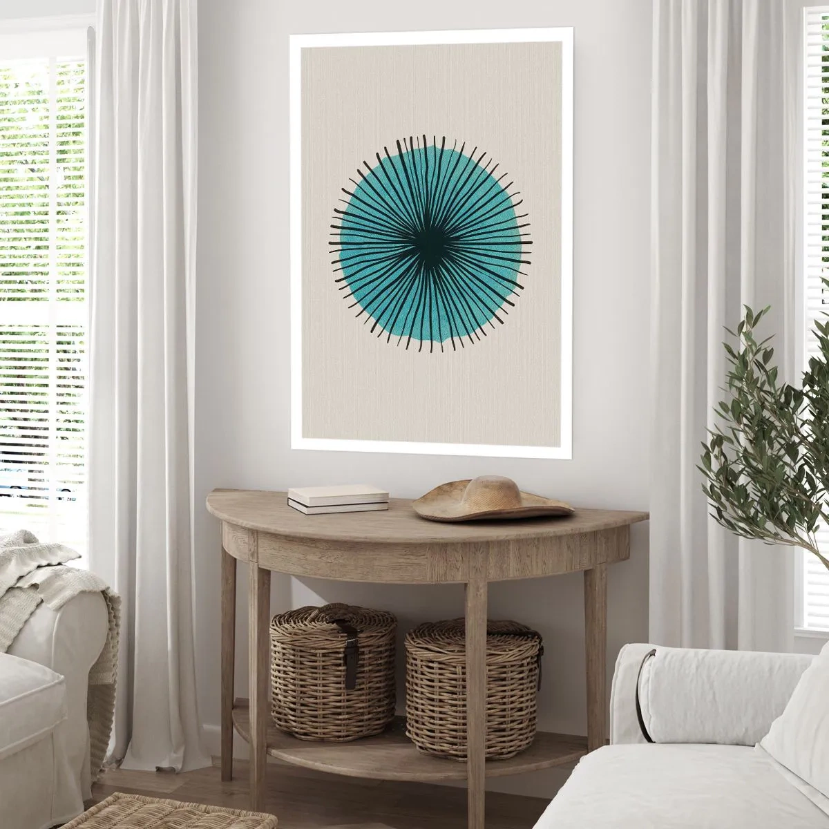 Poster - Geometrisches Muster in Form eines radialen Kreises - 50x70cm - Strahlend im Blau - Moderne Wanddekoration für Wohnzimmer und Schlafzimmer ARTTOR