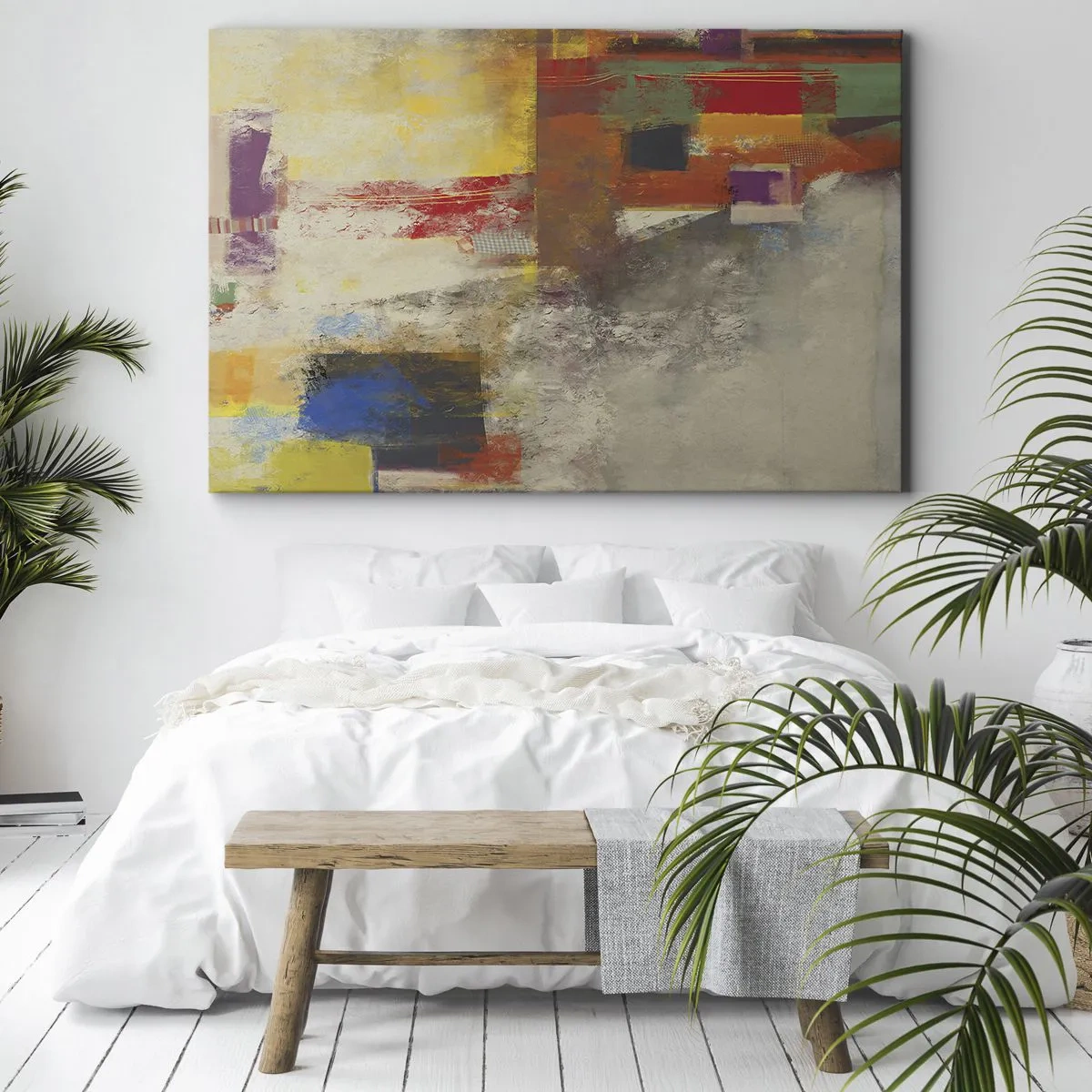 Bild auf Leinwand - Leinwandbild - Bunte Abstraktion mit geometrischen Formen - 120x80cm - Geometrie der Farben - Moderne Wanddekoration für Wohnzimmer und Schlafzimmer ARTTOR