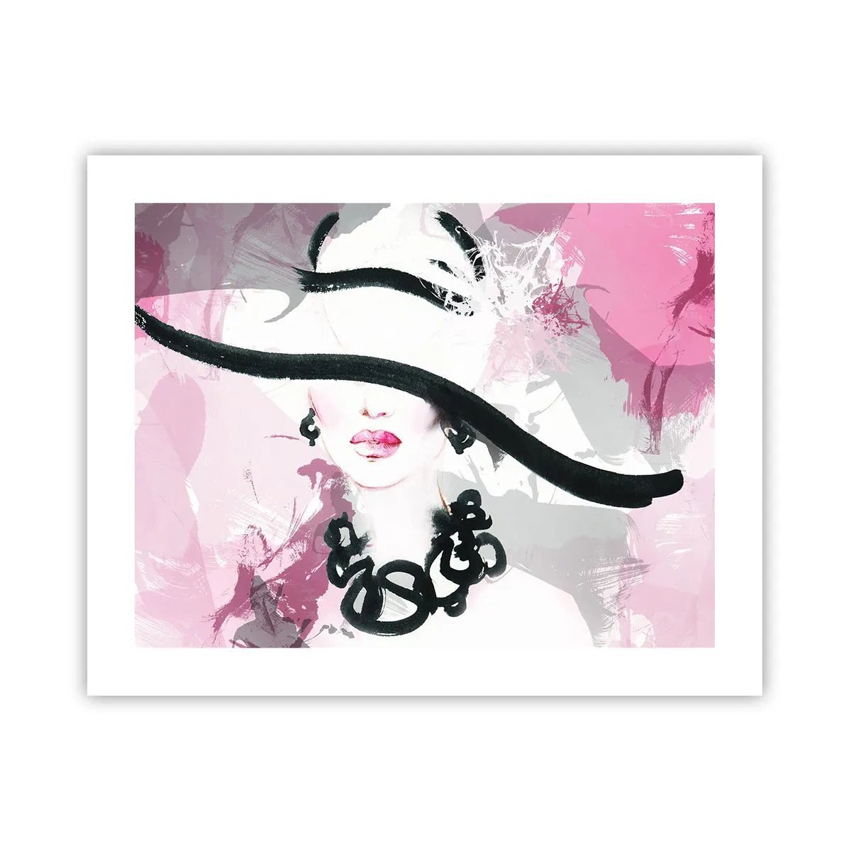 Poster - Bildnis einer Dame in Schwarz und Pink - 50x40 cm