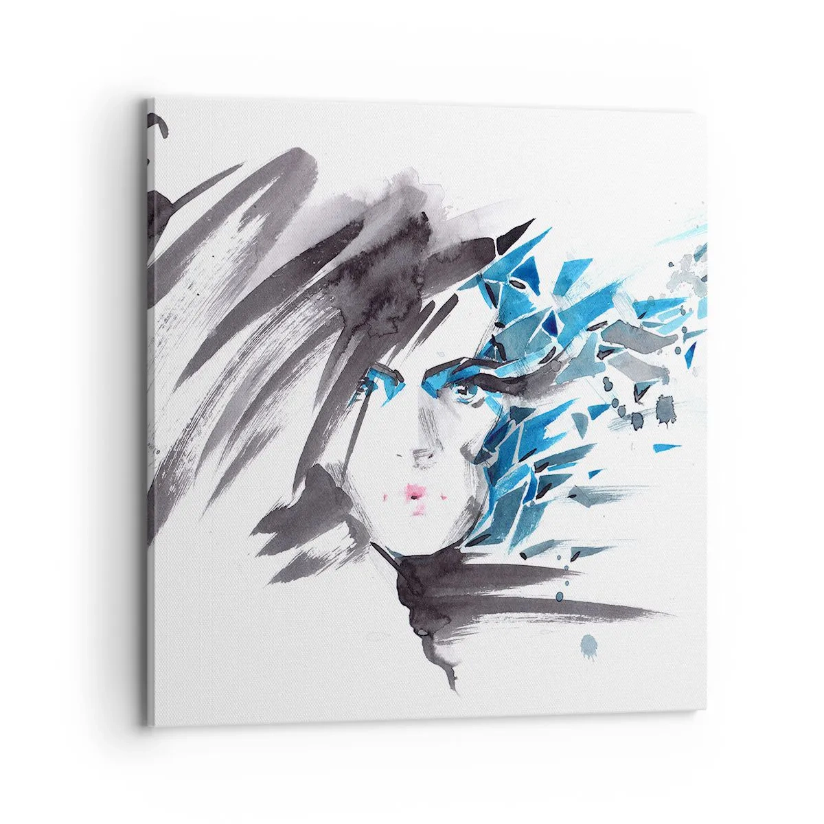 Bild auf Leinwand - Leinwandbild - Sinnliches Portrait in Grau und Blau - 70x70 cm