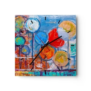 Wanduhr - Glasuhr - Bunte abstrakte Bäume auf blauem Hintergrund - 30x30cm - Wunder am Stiel - Moderne Wanddekoration für Wohnzimmer und Schlafzimmer ARTTOR