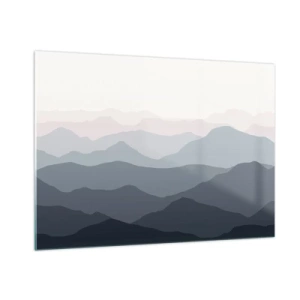 Glasbild - Bild auf glas - Dezente Bergschichten in Pastelltönen - 100x70cm - Wellen der Berge - Moderne Wanddekoration für Wohnzimmer und Schlafzimmer ARTTOR