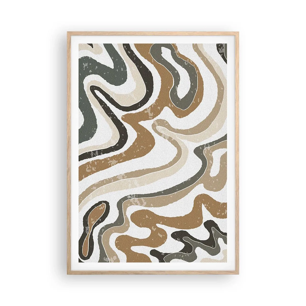 Poster in einem Rahmen aus heller Eiche - Mäander in Erdfarben - 70x100 cm