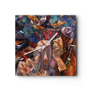 Wanduhr - Glasuhr - Energetische Jazzszene mit Musikern und Instrumenten - 30x30cm - In einem Schlag - Moderne Wanddekoration für Wohnzimmer und Schlafzimmer ARTTOR