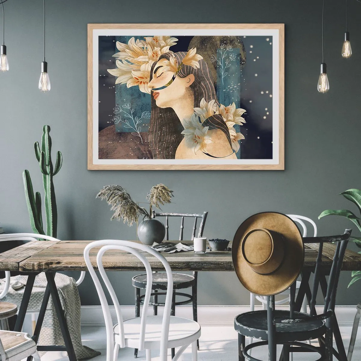 Poster in einem Rahmen aus heller Eiche - Ein Märchen über eine Prinzessin mit Lilien - 70x50 cm