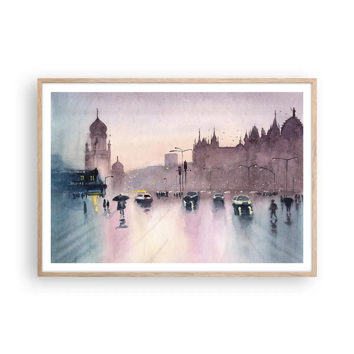 Poster in einem Rahmen aus heller Eiche - Im regnerischen Dunst - 100x70 cm