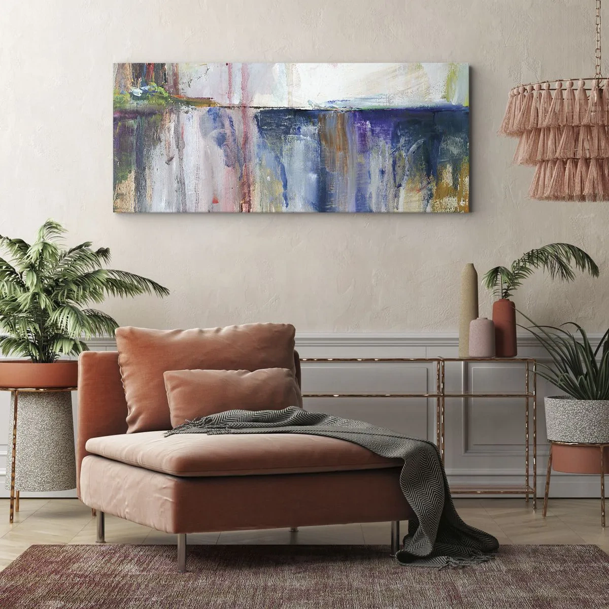 Bild auf Leinwand - Leinwandbild - Eine abstrakte Farbkomposition mit Reflexionseffekt auf der Leinwand. - 120x50cm - Bunte Eindrücke und Assoziationen - Moderne Wanddekoration für Wohnzimmer und Schlafzimmer ARTTOR
