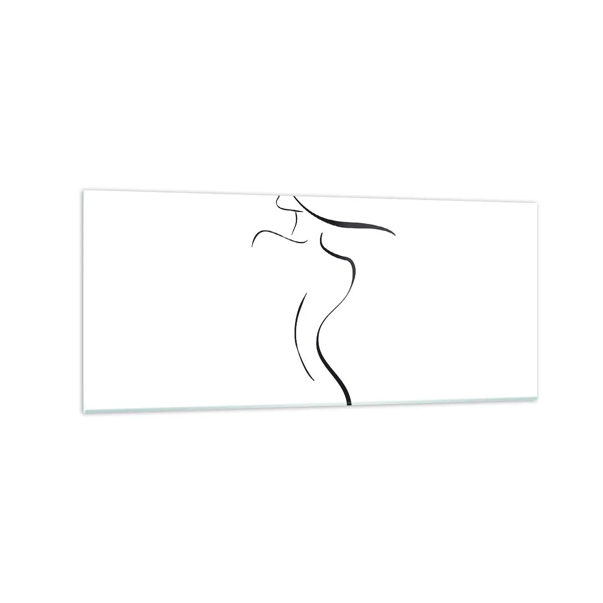 Glasbild - Bild auf glas - Minimalistischer Umriss einer weiblichen Silhouette auf weißem Hintergrund - 120x50cm - Flüchtig wie eine Welle - Moderne Wanddekoration für Wohnzimmer und Schlafzimmer ARTTOR