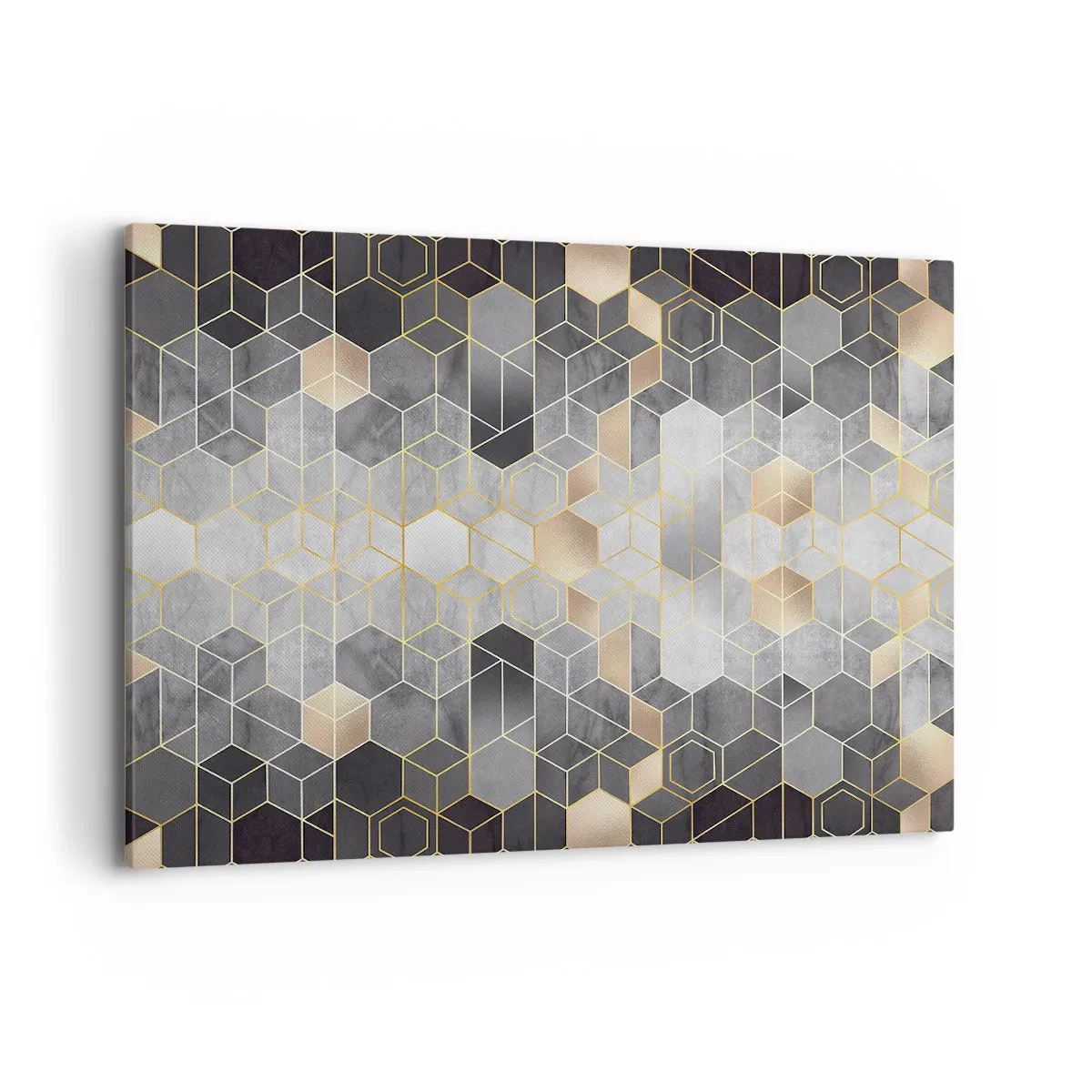 Bild auf Leinwand - Leinwandbild - Geometrisches Muster in goldenen Farbtönen - 100x70cm - Diamant-Komposition - Moderne Wanddekoration für Wohnzimmer und Schlafzimmer ARTTOR