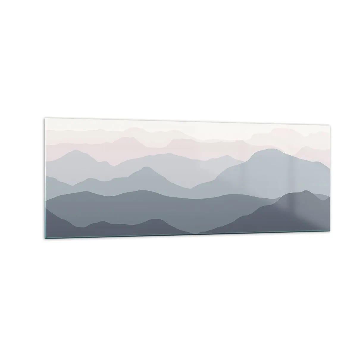 Glasbild - Bild auf glas - Dezente Bergschichten in Grau- und Blautönen - 140x50cm - Wellen der Berge - Moderne Wanddekoration für Wohnzimmer und Schlafzimmer ARTTOR