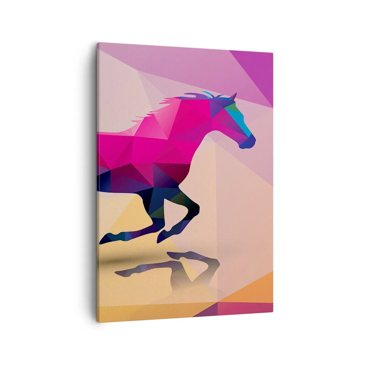 Bild auf Leinwand - Leinwandbild - Geometrische Silhouette eines galoppierenden Pferdes in leuchtenden Farben - 50x70cm - Kubismus lebt noch - Moderne Wanddekoration für Wohnzimmer und Schlafzimmer ARTTOR