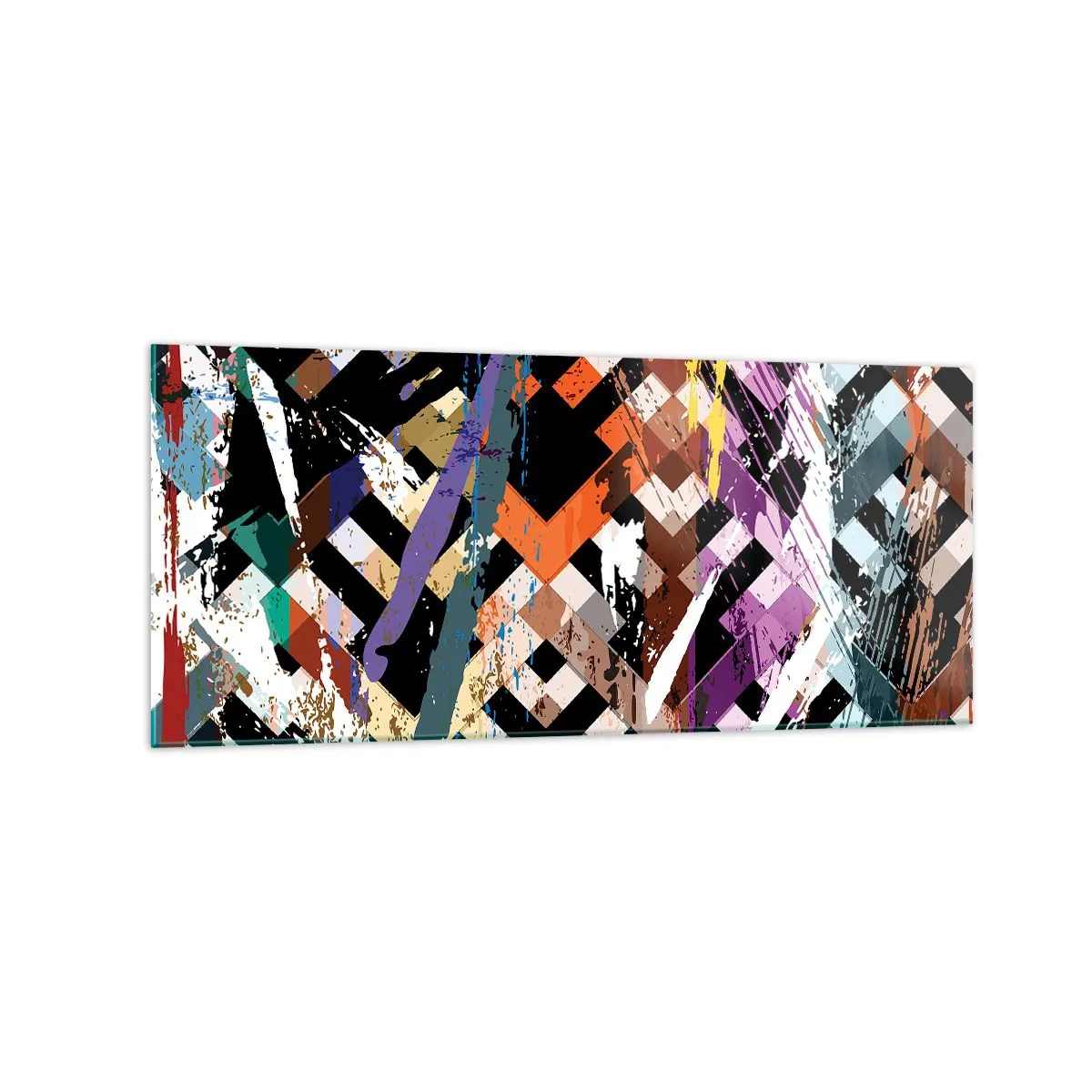 Glasbild - Bild auf glas - Abstrakte Komposition mit farbigen Linien auf schwarzem Hintergrund - 120x50cm - Quadriert - Moderne Wanddekoration für Wohnzimmer und Schlafzimmer ARTTOR