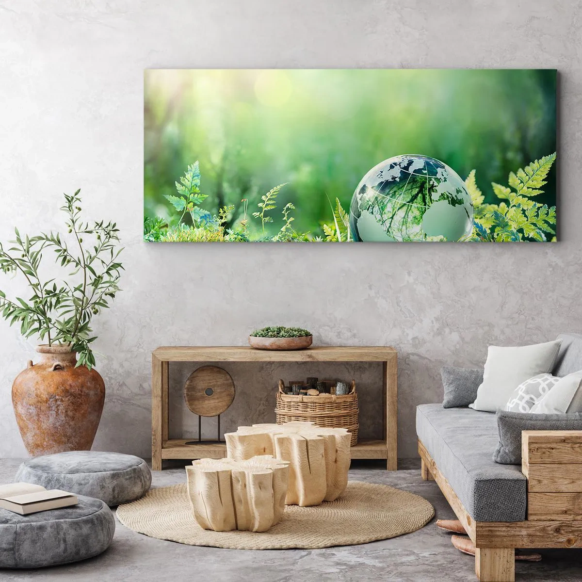 Bild auf Leinwand - Leinwandbild - Eine Kristallkugel im Grün der Natur - 140x50cm - Der grüne Planet - Moderne Wanddekoration für Wohnzimmer und Schlafzimmer ARTTOR