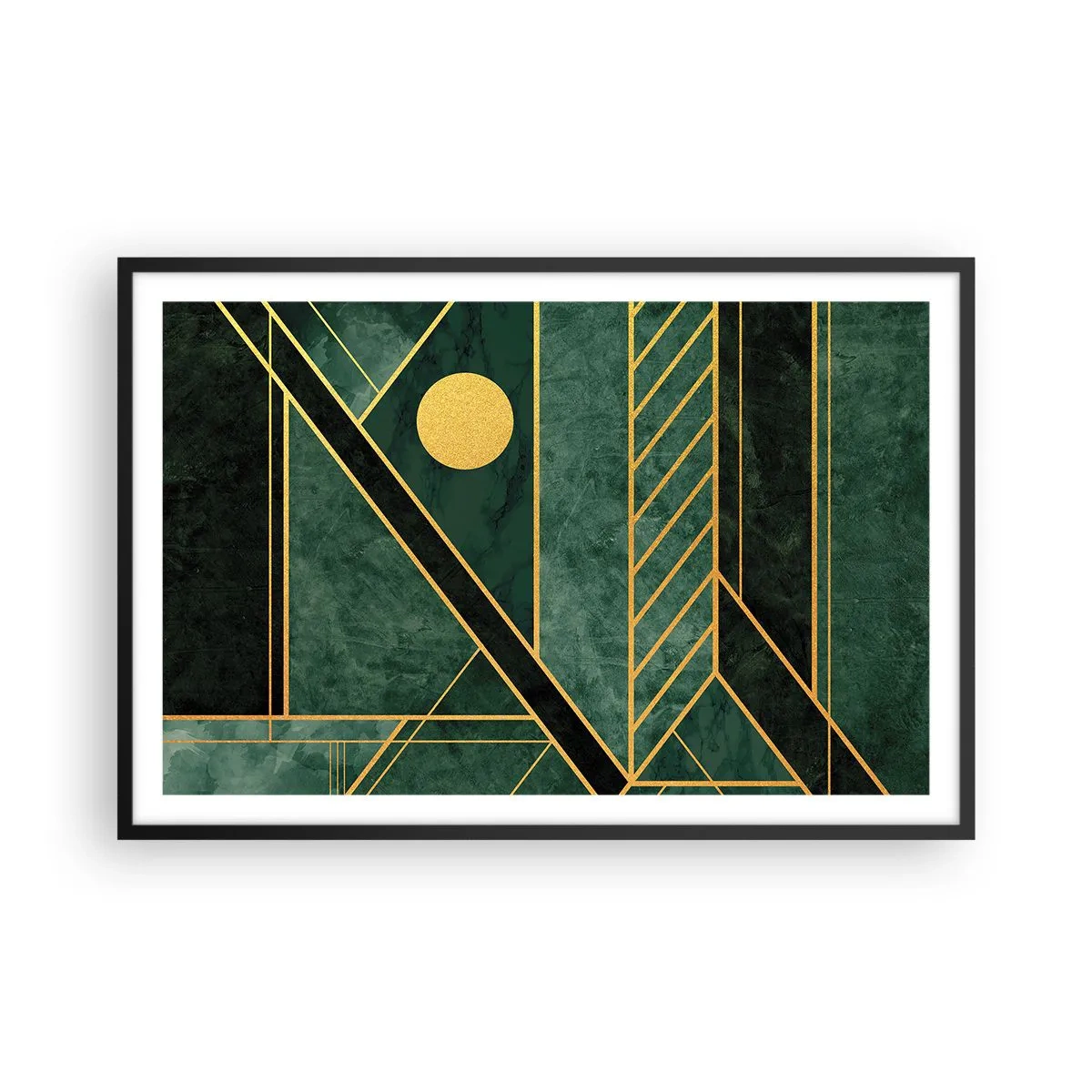 Poster in einem schwarzem Rahmen - Dynamik von Gold und Azurblau - 91x61 cm