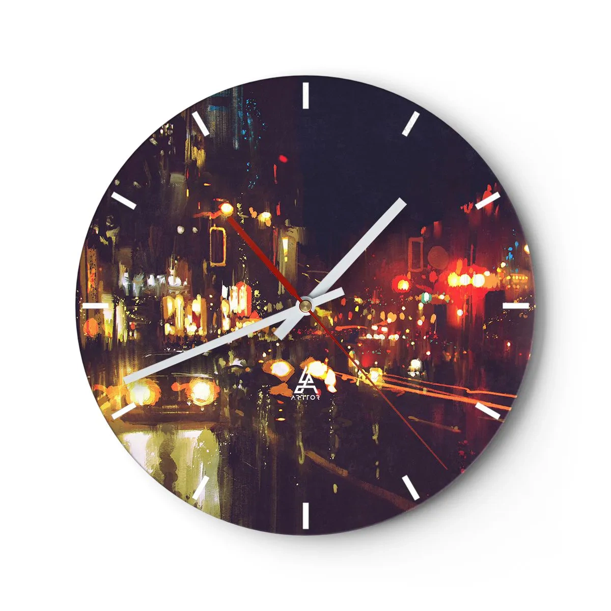 Wanduhr - Glasuhr - Eingetaucht in die Lichter der Nacht - 40x40 cm