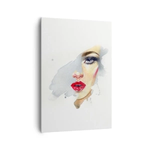 Bild auf Leinwand - Leinwandbild - Ein Aquarellporträt einer Frau mit intensivem Blick. - 70x100cm - Abspiegeln in einem Wassertropfen - Moderne Wanddekoration für Wohnzimmer und Schlafzimmer ARTTOR