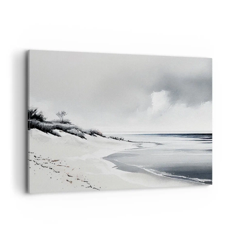 Bild auf Leinwand - Leinwandbild - Ein Strand in gedämpften Grau- und Blautönen - 120x80cm - Für immer zusammen - Moderne Wanddekoration für Wohnzimmer und Schlafzimmer ARTTOR