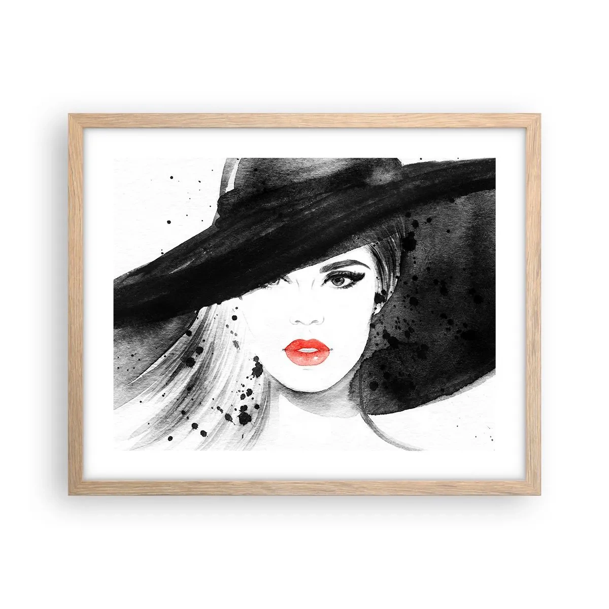 Poster in einem Rahmen aus heller Eiche - Frau in schwarz - 50x40 cm