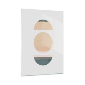 Glasbild - Bild auf glas - Minimalistische geometrische Muster in Pastellfarben - 50x70cm - Ein Rad hinter dem anderen… - Moderne Wanddekoration für Wohnzimmer und Schlafzimmer ARTTOR