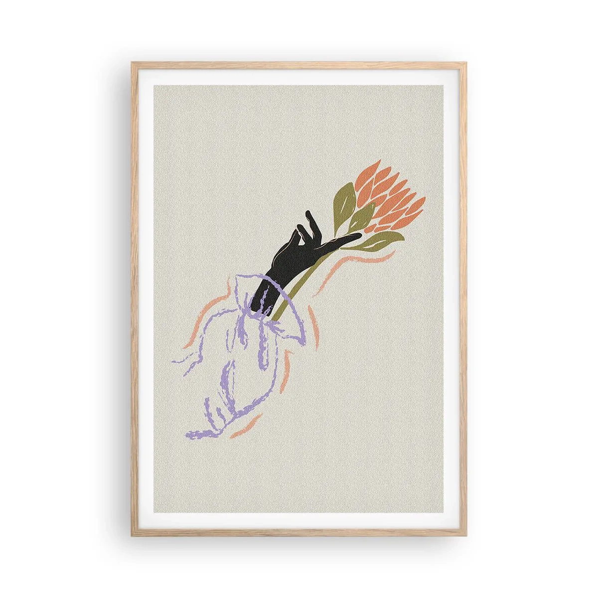 Poster in einem Rahmen aus heller Eiche - Schwesterliche Berührung - 70x100 cm