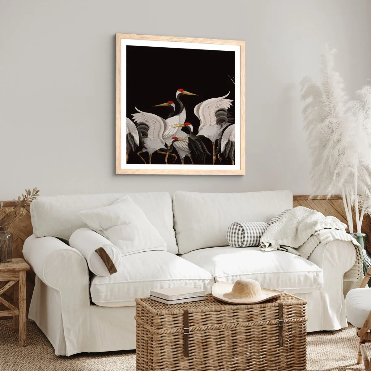 Poster in einem Rahmen aus heller Eiche - Vogelsachen - 50x50 cm