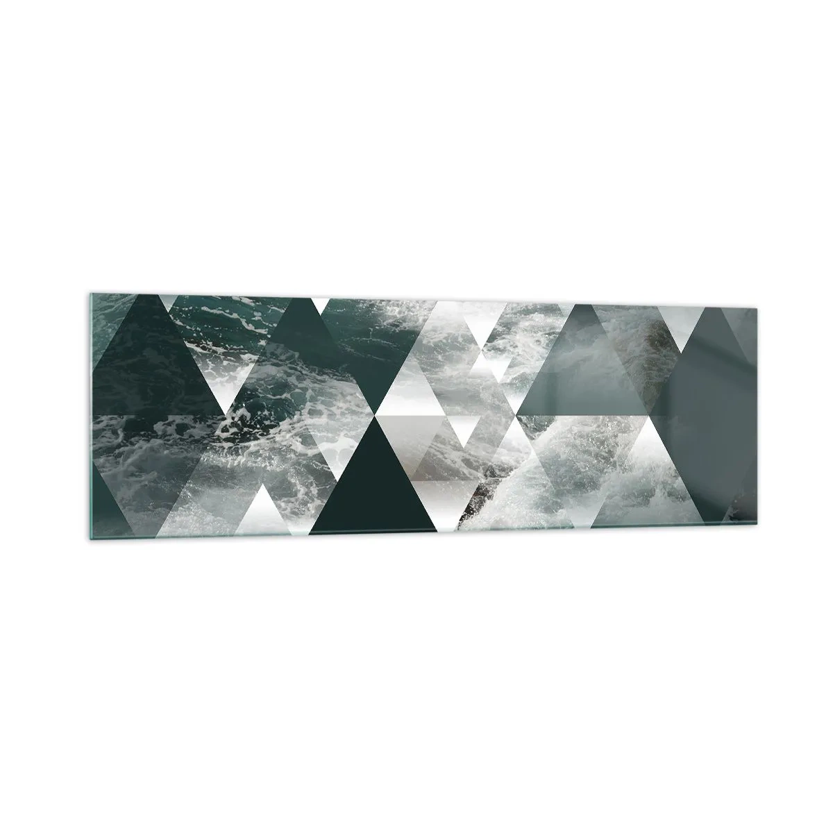 Glasbild - Bild auf glas - Geometrisches Muster mit Wellenmotiv in Grüntönen - 160x50cm - Kristallperspektive - Moderne Wanddekoration für Wohnzimmer und Schlafzimmer ARTTOR