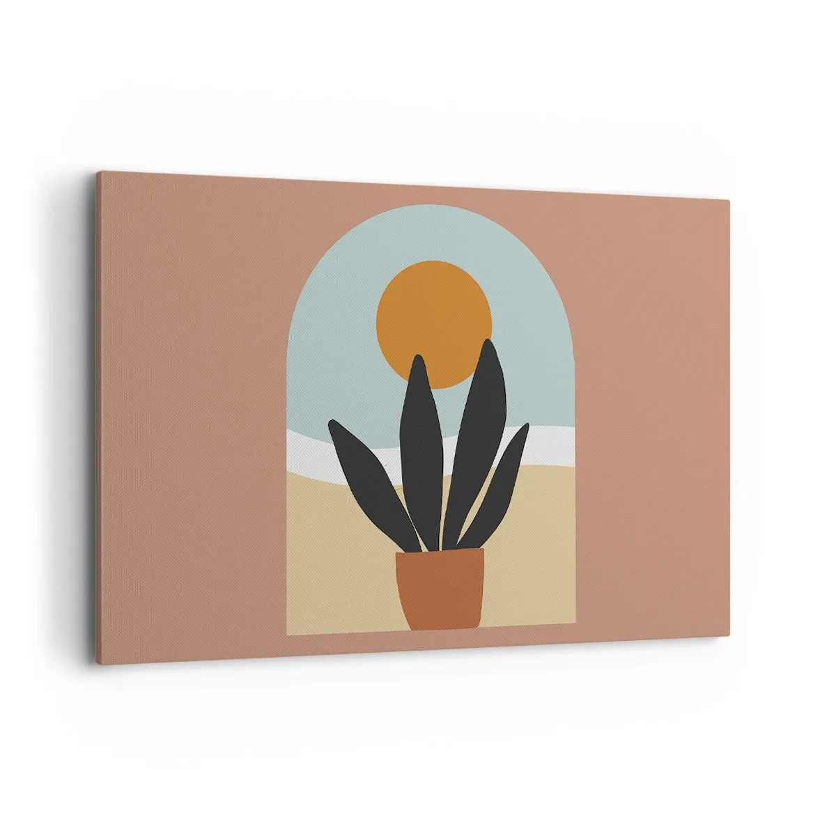 Bild auf Leinwand - Leinwandbild - Eine schwarze Pflanze in einem Topf gegen die Sonne - 120x80cm - Kleine Freuden - Moderne Wanddekoration für Wohnzimmer und Schlafzimmer ARTTOR