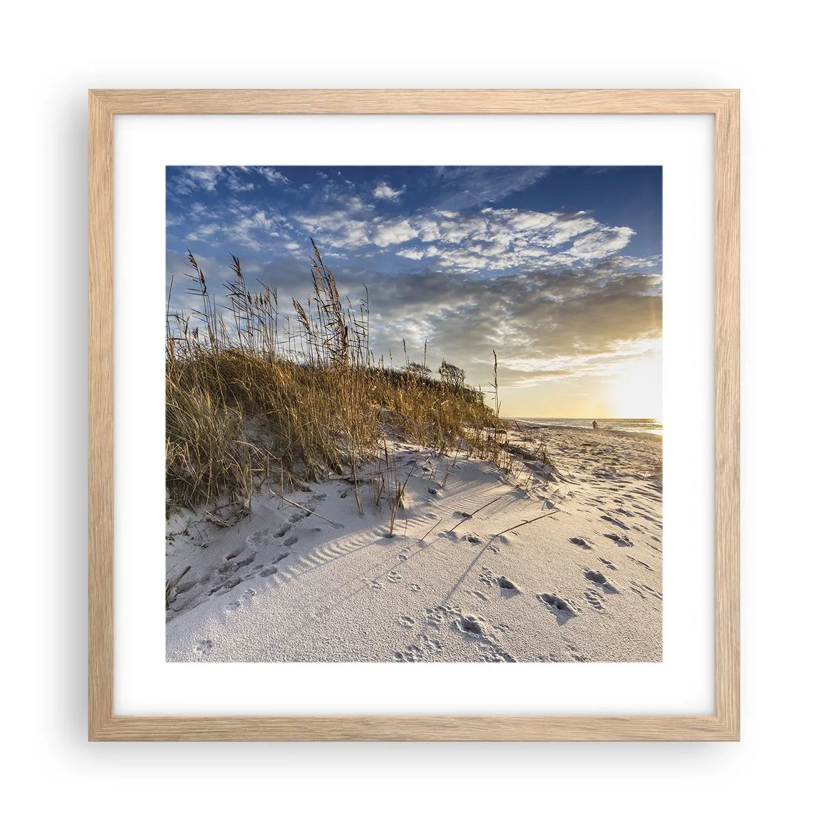 Poster in einem Rahmen aus heller Eiche - Einladung zu einem Spaziergang - 40x40 cm