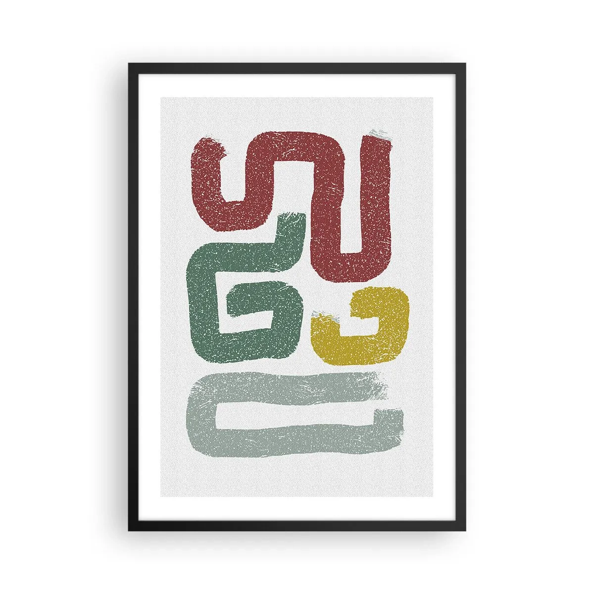 Poster in einem schwarzem Rahmen - Abstrakte Formen in Erdtönen auf hellem Hintergrund - 50x70cm - In einer unbekannten Sprache - Moderne Wanddekoration für Wohnzimmer und Schlafzimmer ARTTOR