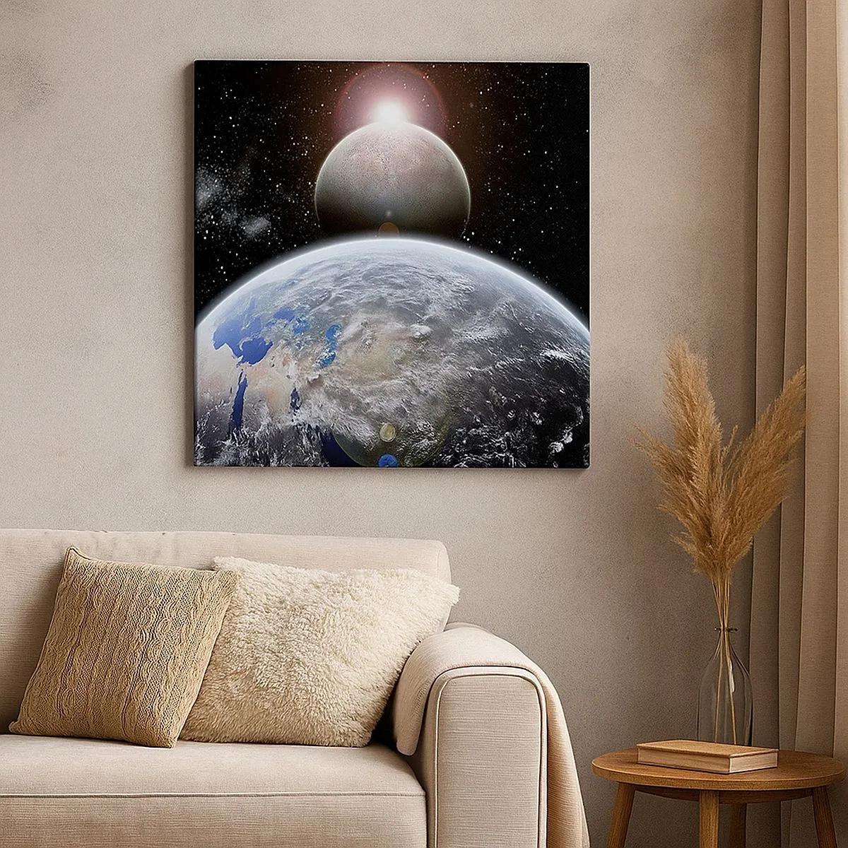Bild auf Leinwand - Leinwandbild - Weltraumlandschaft - Sonnenaufgang - 30x30 cm
