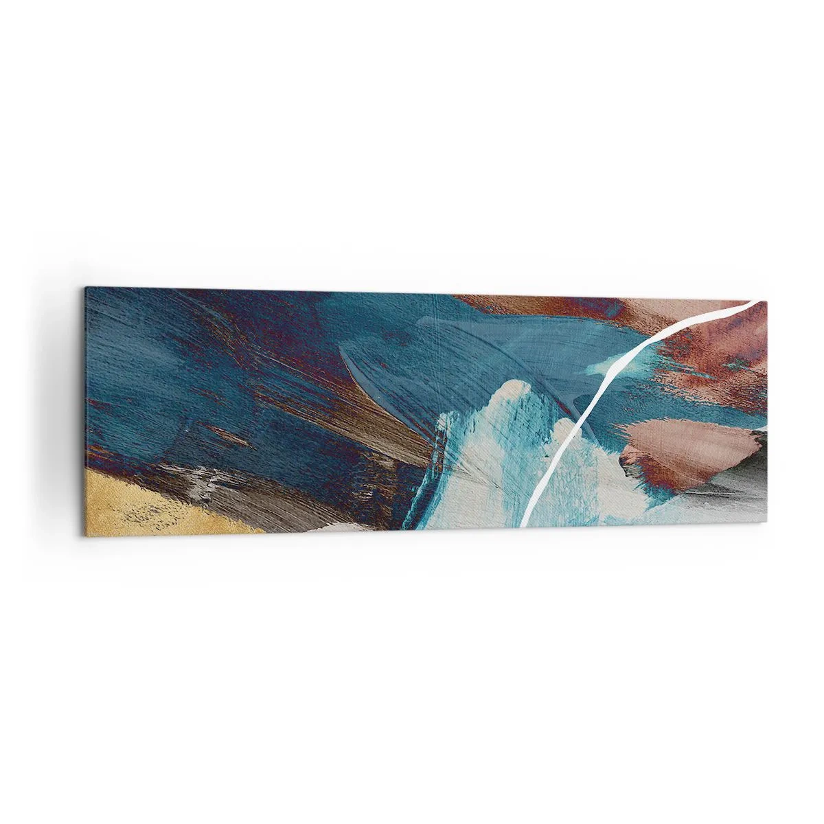 Bild auf Leinwand - Leinwandbild - Abstrakte Pinselstriche in Blau- und Goldtönen - 160x50cm - Großzügig und mit Energie - Moderne Wanddekoration für Wohnzimmer und Schlafzimmer ARTTOR