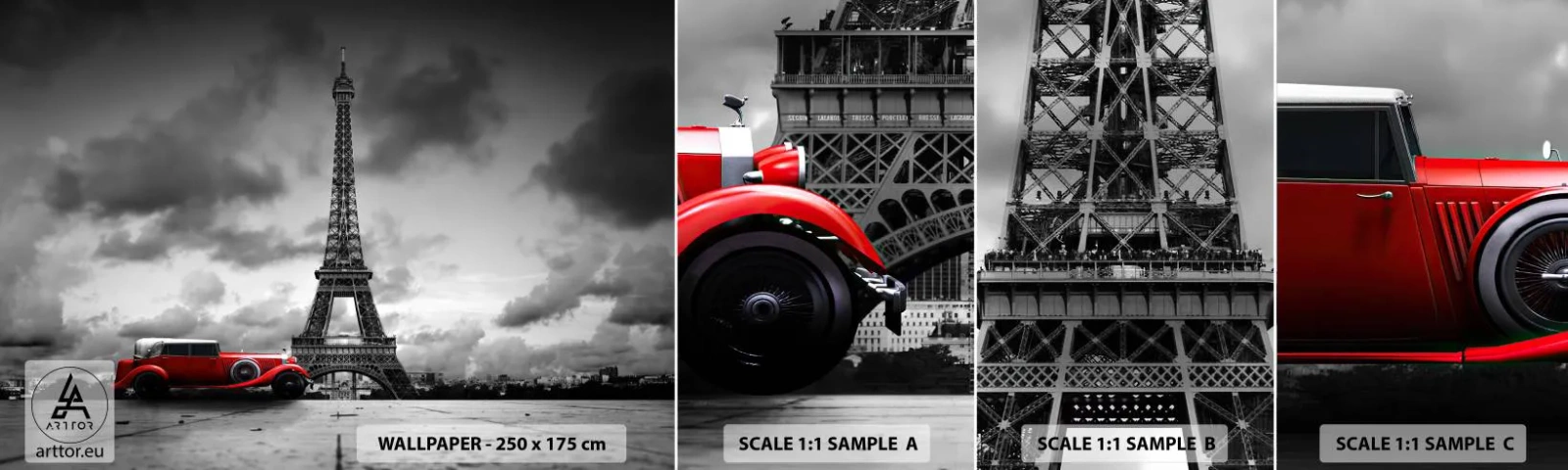 Fototapeten Muster Selbstklebend Deluxe Sticker - Vor nicht allzu langer Zeit in Paris - Automobil, Eiffelturm, Paris - 100x30 cm