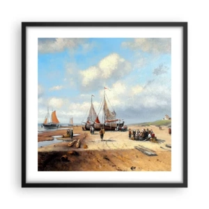 Poster in einem schwarzem Rahmen - Nach einem erfolgreichen Fischfang - 50x50 cm