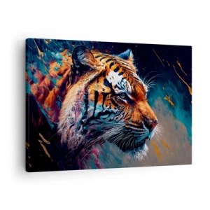Bild auf Leinwand - Leinwandbild - Portrait eines Tigers in dynamischen, abstrakten Farben - 70x50cm - Wilde Schönheit - Moderne Wanddekoration für Wohnzimmer und Schlafzimmer ARTTOR
