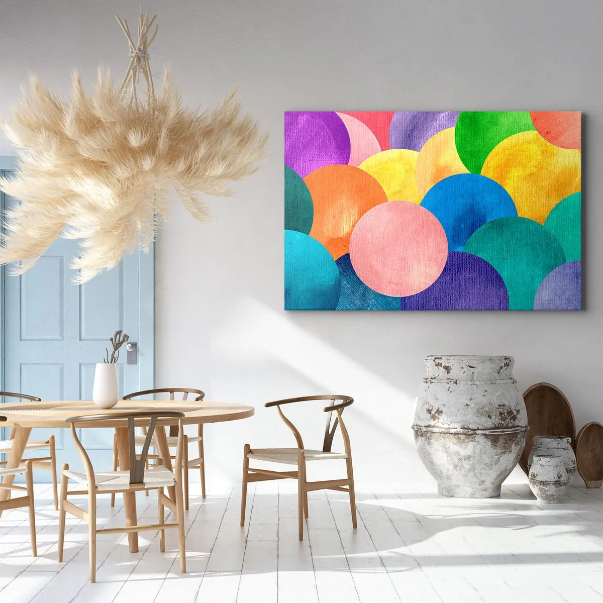Bild auf Leinwand - Leinwandbild - Bunte Kreise im Aquarellstil - 70x50cm - Die ursprüngliche Fülle des Lebens - Moderne Wanddekoration für Wohnzimmer und Schlafzimmer ARTTOR
