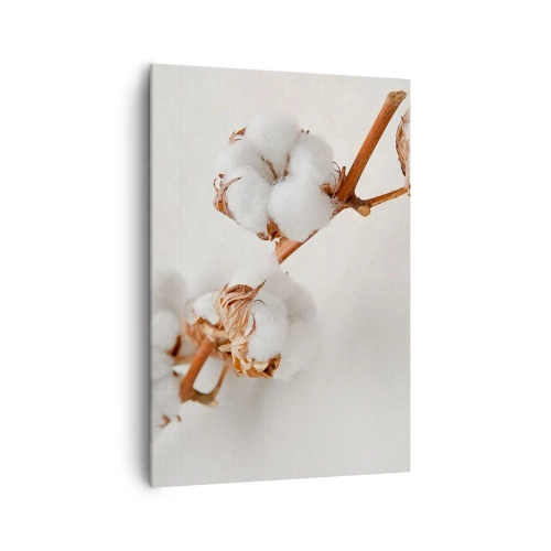 Bild auf Leinwand - Leinwandbild - Ein Zweig Baumwolle auf dezentem Untergrund - 70x100cm - Nur umarmen - Moderne Wanddekoration für Wohnzimmer und Schlafzimmer ARTTOR