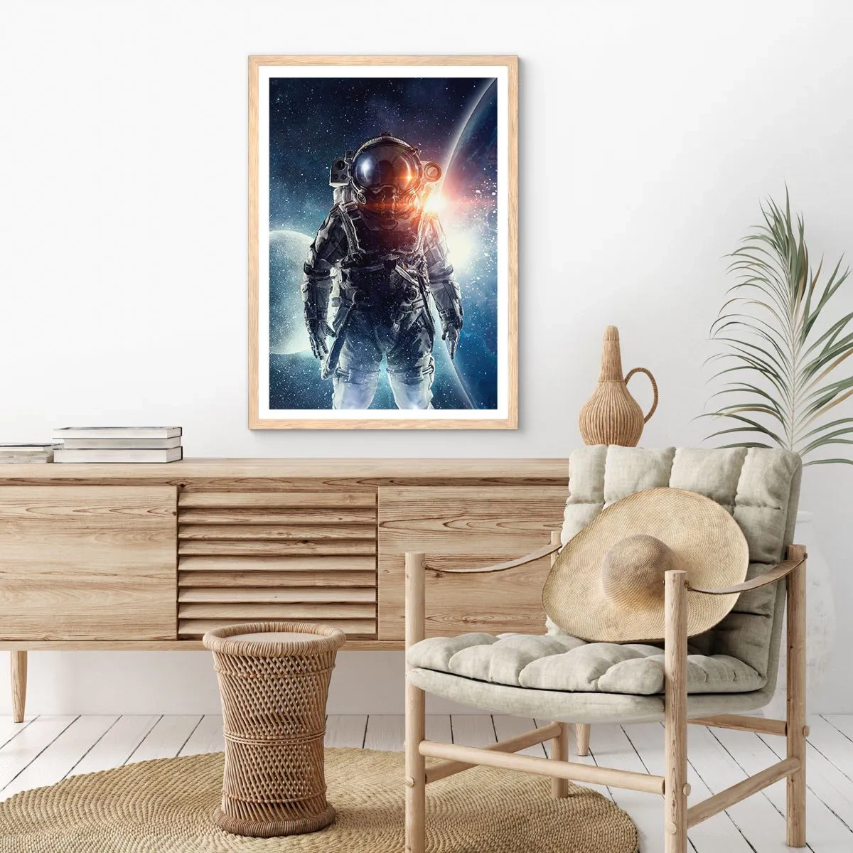 Poster in einem Rahmen aus heller Eiche - Weltraumabenteuer - 30x40 cm
