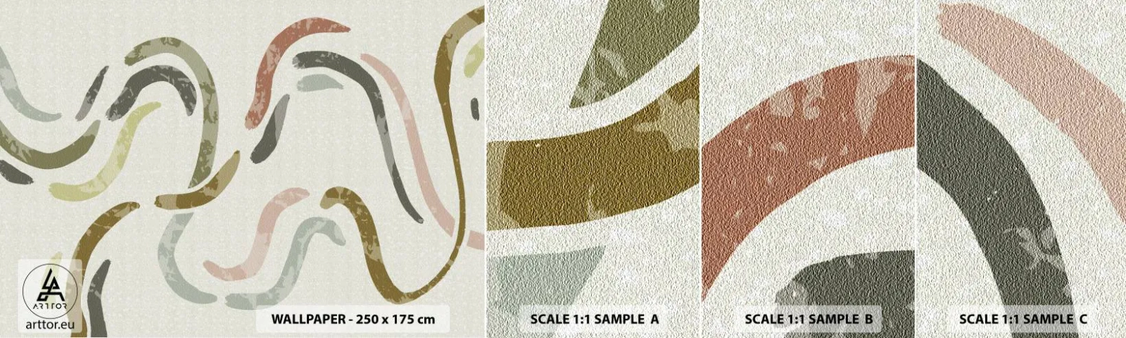 Fototapeten Muster Selbstklebend Deluxe Sticker - Fröhlicher Tanz der Abstraktion - Pastell, Minimalistisch, Hell - 100x30 cm