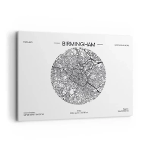 Bild auf Leinwand - Leinwandbild - Eine minimalistische Schwarzweißkarte von Birmingham mit präzisen Details. - 100x70cm - Anatomie von Birmingham - Moderne Wanddekoration für Wohnzimmer und Schlafzimmer ARTTOR
