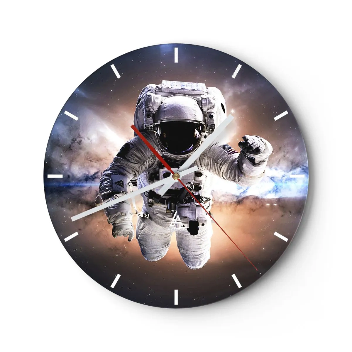 Wanduhr - Glasuhr - Ein Astronaut schwebt im Weltraum - 30x30cm - Grüße aus dem Weltall - Moderne Wanddekoration für Wohnzimmer, Küche und Schlafzimmer ARTTOR