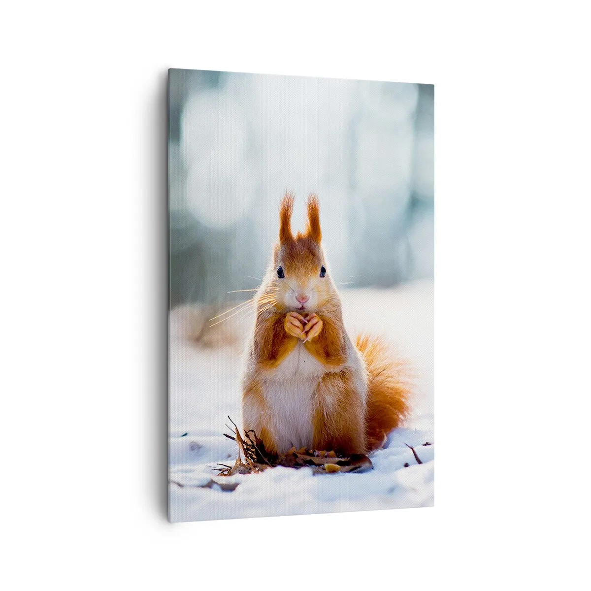 Bild auf Leinwand - Leinwandbild - Ein Eichhörnchen in einer Winterlandschaft - 80x120cm - Wo schaust du hin? - Moderne Wanddekoration für Wohnzimmer und Schlafzimmer ARTTOR